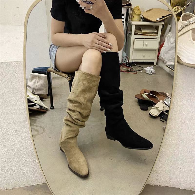 2025 Extended Over-The-Knee Boots for Women, High-Heeled Slimming Elastic Boots, New Autumn and Winter Suede Boots, European and American Style