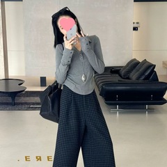 秋冬2025百搭新款韩系高腰休闲裤显瘦宽松呢料七分阔腿裤女