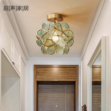 全铜玄关入户小吸顶灯过道灯北欧轻奢创意花瓣灯走廊阳台灯特价