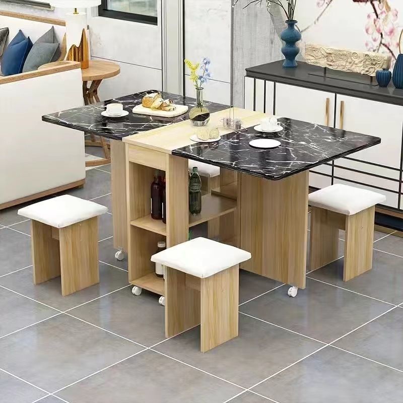 Mesa de comedor plegable doméstica móvil retráctil rectangular simple mesas y sillas multifuncionales de tipo pequeño mesas de comedor combinadas