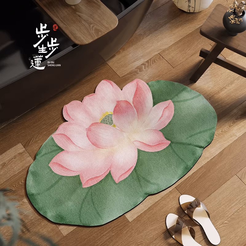 Diatom Mud Bathroom Mat New Chinese Style Lotus Water-Absorbent Quick-Drying Foot Mat Special-Shaped Bathroom Door Wear-Resistant Carpet