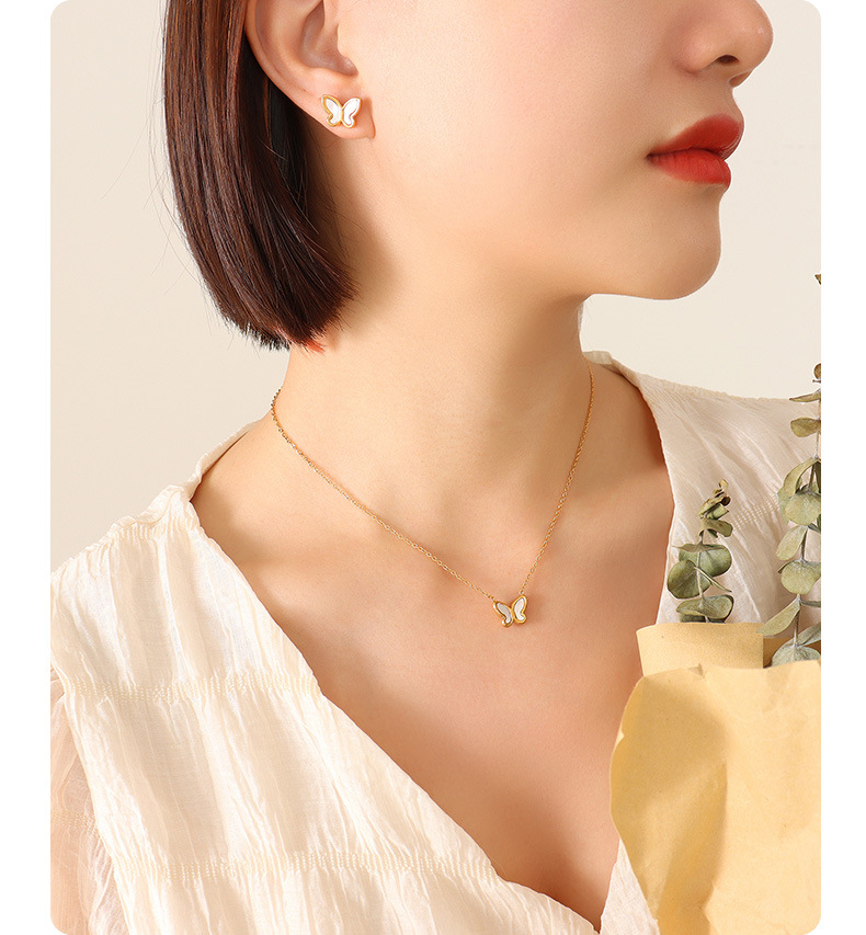 Set de bijuterii pentru colier și cercei cu model fluture și scoici albe, stil japonez și coreean, proaspăt, dulce, personalizat, versatil_voghion.com