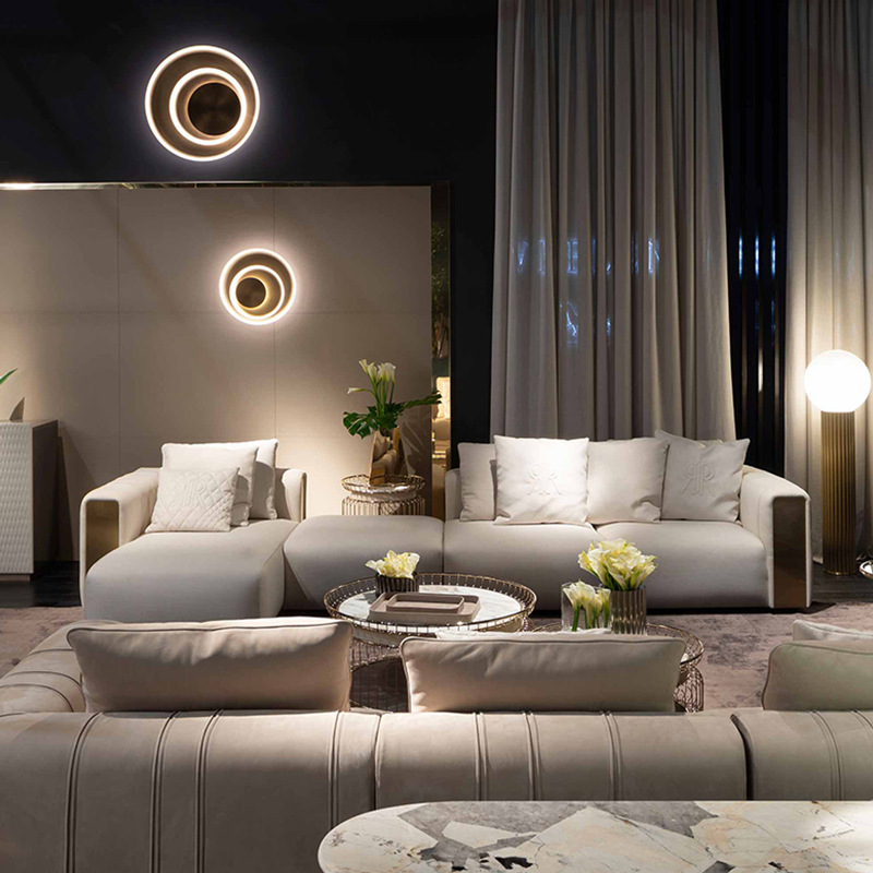 意式輕奢沙發 大戶型高端輕奢三人位別墅沙發 現代客廳真皮沙發