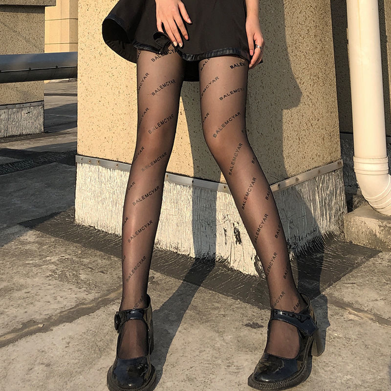 Letter Black Stockings for Women Spring & Fall 2022 New Popular Hot Style Thin Socks Lace Trendy Ins One-Piece Pantyhose
