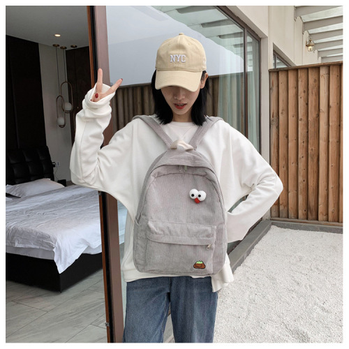 Corduroy backpack for women trendy and versatile Korean version cute fresh campus backpack ins style school bag