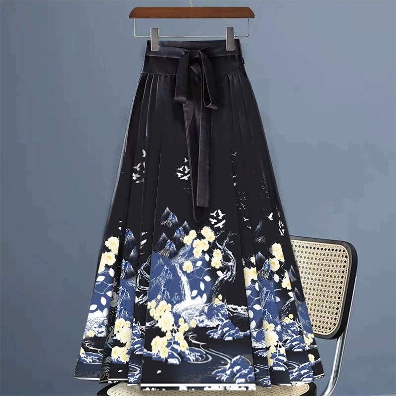 Юбка Hanfu mamian для женщин, весна и лето, длинная плиссированная юбка с большим подолом, юбка А-силуэта оптом.