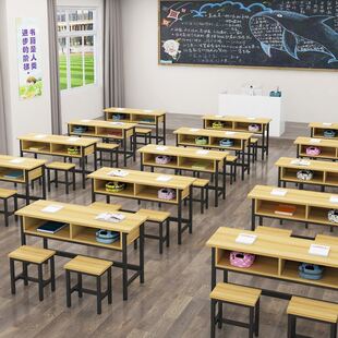 Training Table School Desks and Chairs for Primary and Secondary School Students Desks with Drawers Tutoring Class Training Class Double Table Double Layer Conference