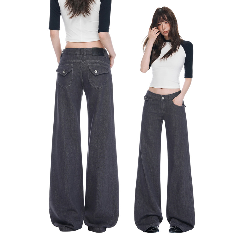 [Jin Yin] New autumn and winter collection: classic, understated style, polar gray, fade-resistant, mid-rise, slightly loose, straight-leg jeans for women