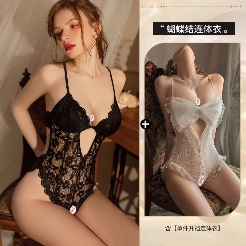 프렌치 레이스 가랑이 점프수트 ◆ 블랙 + 보우 점프수트