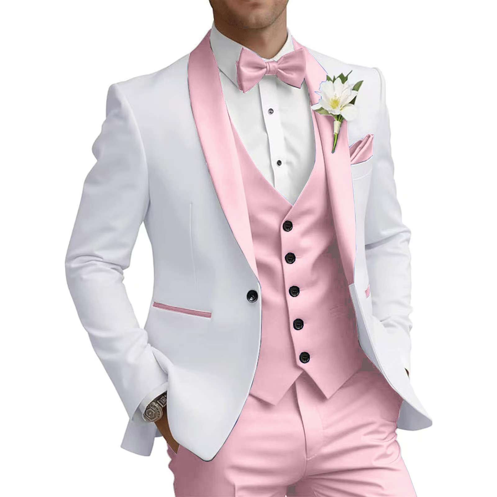 Modern Men's Suit 3-Piece Set With Contrast Stitching, Slim Fit Business Blazer, Vest & Trousers For Weddings, Office, Formal Events_viptrois.com