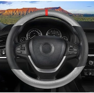 Steering wheel cover Cover Spliced Carbon Fiber Wear-Resistant - spliced-carbon-fiber-black-silver-gray-o-type-38cm
