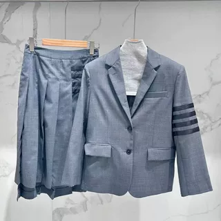 秋新品TB学院风羊毛西服配裙套装简约单排扣小西服配褶皱裙四杠