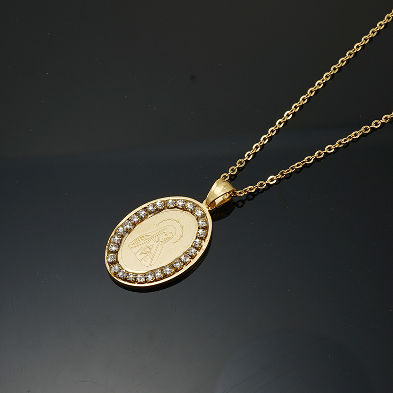 Retro Portrait Stainless Steel Pendant Necklace Plating Zircon Stainless Steel Necklaces display picture 1