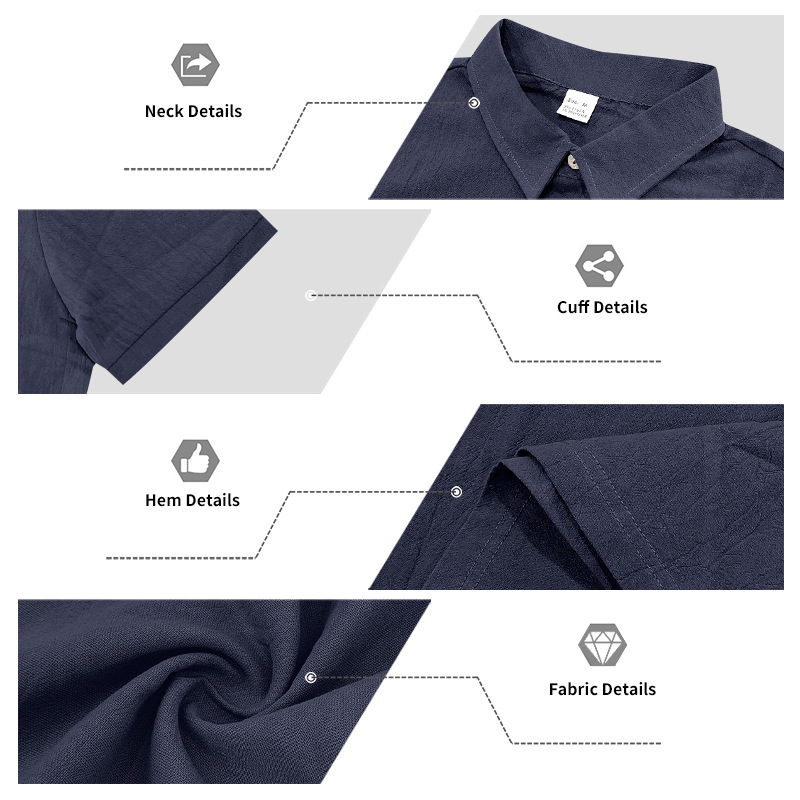 Ensemble polo et short de plage décontractés en lin, style américain, pour homme, idéal pour l'été, les vacances et les trajets quotidiens. Grandes tailles disponibles. Coupe ample. Polo à revers simple et coupe simple._voghion.com