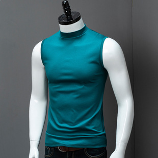 Summer Men's Small High Collar Sleeveless Vest Double-mercerized Cotton Solid Color Base Top Slim-fit Ice Silk Solid Color Fashionable Vest