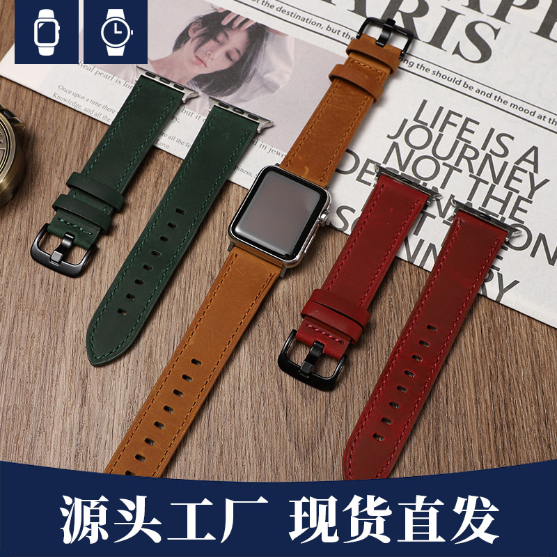 Apple iwatchsS10 Samsung Huawei GT45 Xiaomi 8/9pro クレイジーホースパターンつや消しレザーピンバックルウォッチに適しています。|undefined
