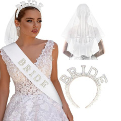 国境を越えたファッションbride独身パーティー花嫁真珠水晶肩ベルト頭糸カチューシャリボン卸売り