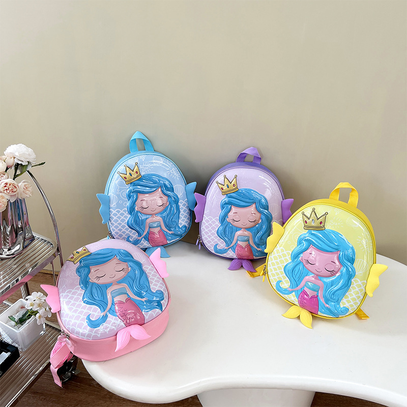 Mochila de jardín de infantes de dibujos animados nueva mochila para niños de 2 - 5 años de edad, mochila de cáscara de huevo de sirena encantadora