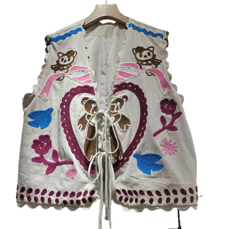 2026 primavera y verano nueva moda versátil cuello en V diseño de bordado de reducción de edad correa chaleco sin mangas mujeres image 5