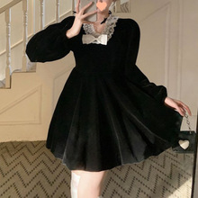 胖mm大码秋冬装法式赫本高级感小黑裙小个子显瘦公主裙连衣裙
