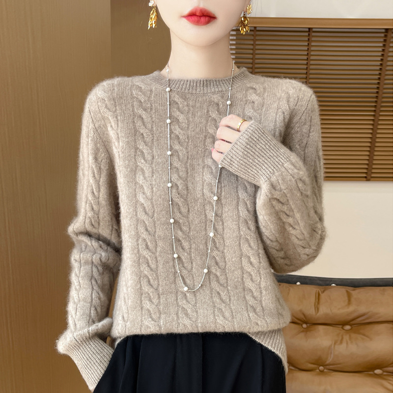 Suéter de lana pura suave suéter de cuello redondo de mujer torcedor otoño invierno alta sensación interior engrosado suelto jersey de punto nuevo