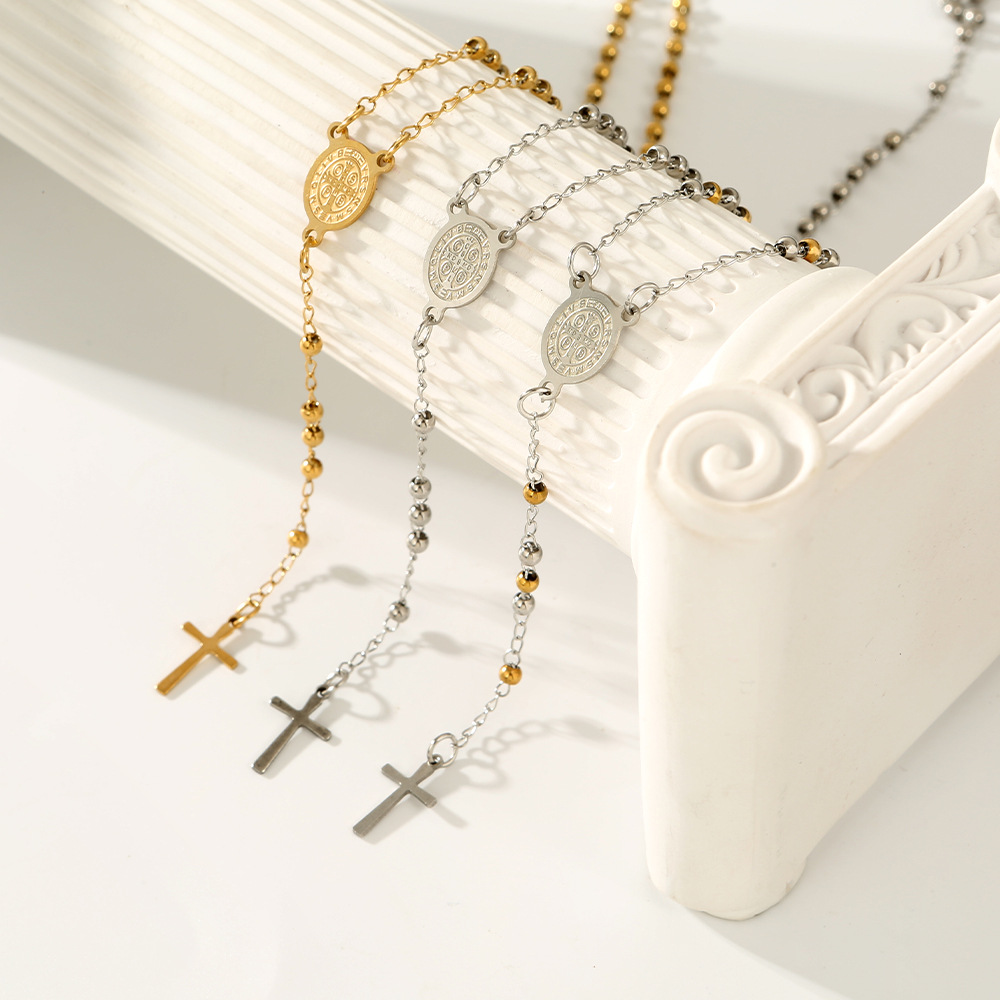 Casual Occasion Wholesale Jewelry Simple Style Cross Titanium Steel Plating Necklace