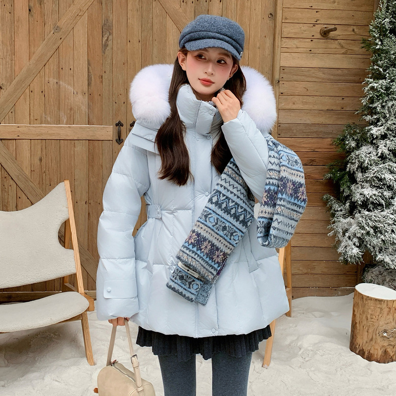 Design Sense 2025 Winter New Cute Style Waist Thickeneded White Duck down Waist 2025 Winter Mid-Length down Jacket Design Sense 2025 Winter New Cute Style Waist Thickeneded White Duck down Waist 2025 Winter Mid-Length down Jacket
