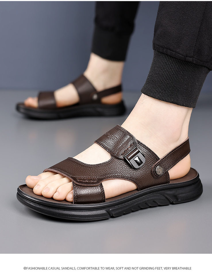 Dép sandal nam da bò thật hở ngón, đế mềm chống trượt, thoáng khí đi biển và sinh hoạt hằng ngày — 51218 Màu nâu, 51218 Màu đen chi tiết 14