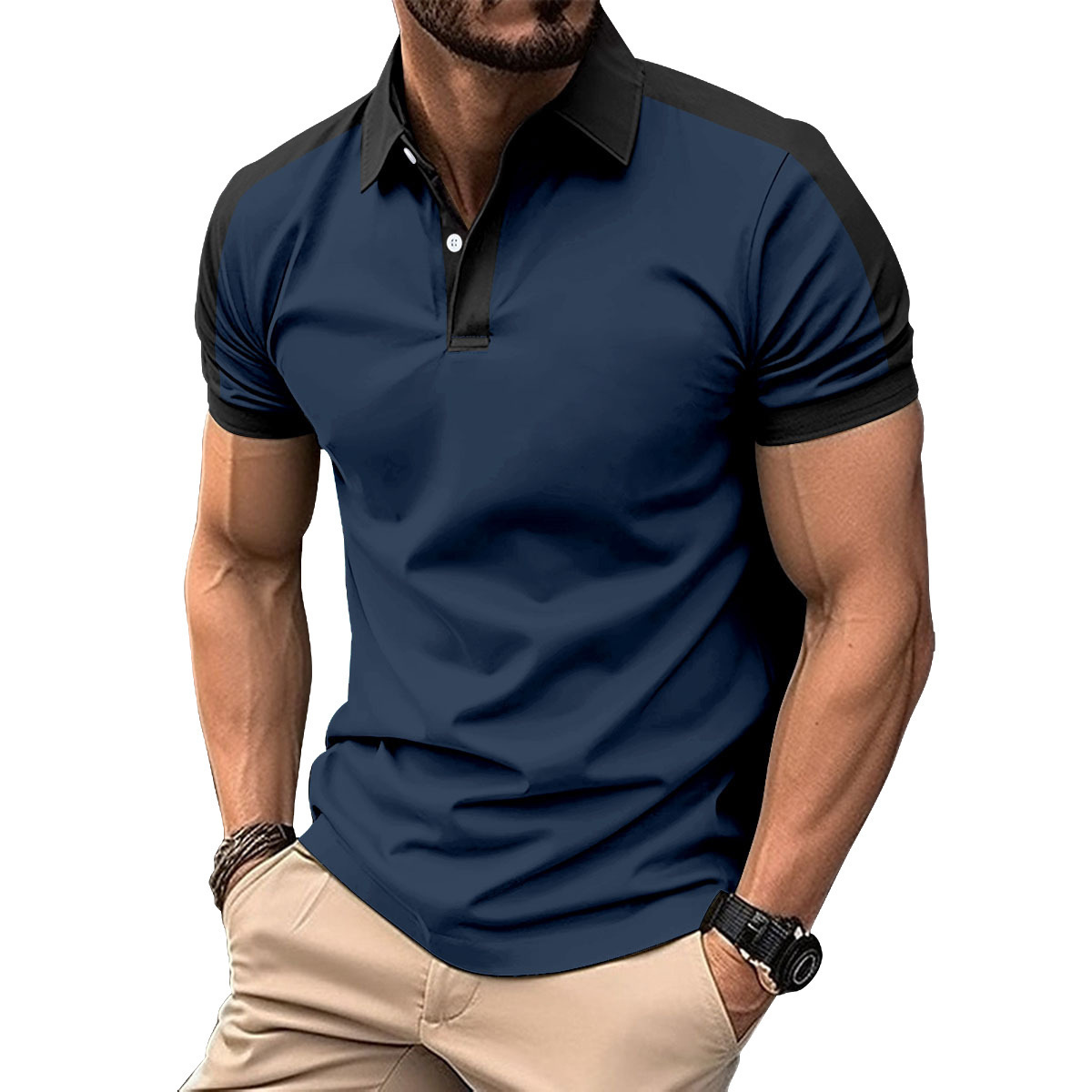 246g Weight Short Sleeve Sleeve Length Polyester Fabric Type Regular Top Length Casual, Daily Occasion Turndown Neckline Regular Fit Fit Type Color Block Pattern Summer Season Men's Gender Simple Style, Classic Style Style Wholesale Men's Polyester Simple Style Classic Style Color Block Short Sleeve Men's T-shirt 3