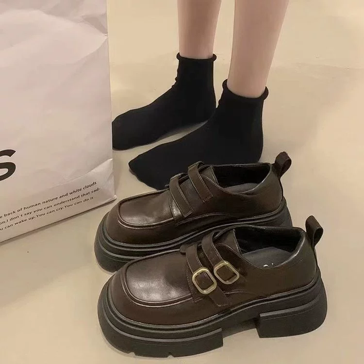 Маленькие женские кожаные туфли в британском стиле на толстой подошве, осень-зима 2024, новые лоферы на платформе, универсальная рабочая одежда, рабочая обувь