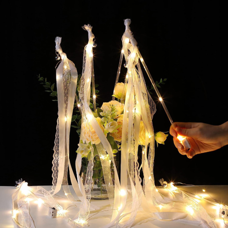 クロスボーダー LED 妖精の杖リボンパーティーラテアートリボン誕生日結婚式ライトストリング発光リボン暖かい光の雰囲気|undefined