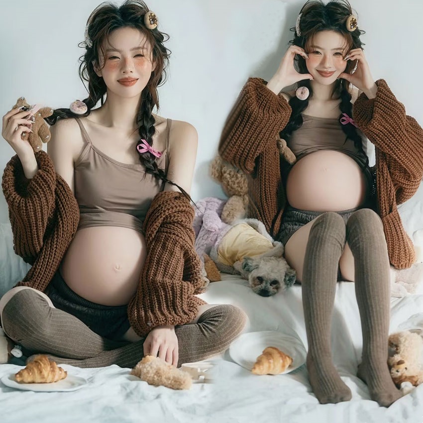 撮影のテーマの妊婦の新しい中国式の写真撮影の服装の妊娠するマミーの大きい腹は水墨画の風格を照らして長いスカートを撮影します。