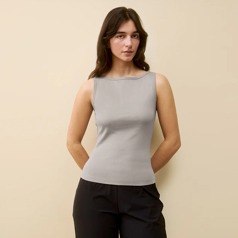 Flore Boat-Neck Organic Cotton Vest for Women with a Minimalist Back Centerline Design, Versatile Slim-Fit Sleeveless Top, New for Summer
