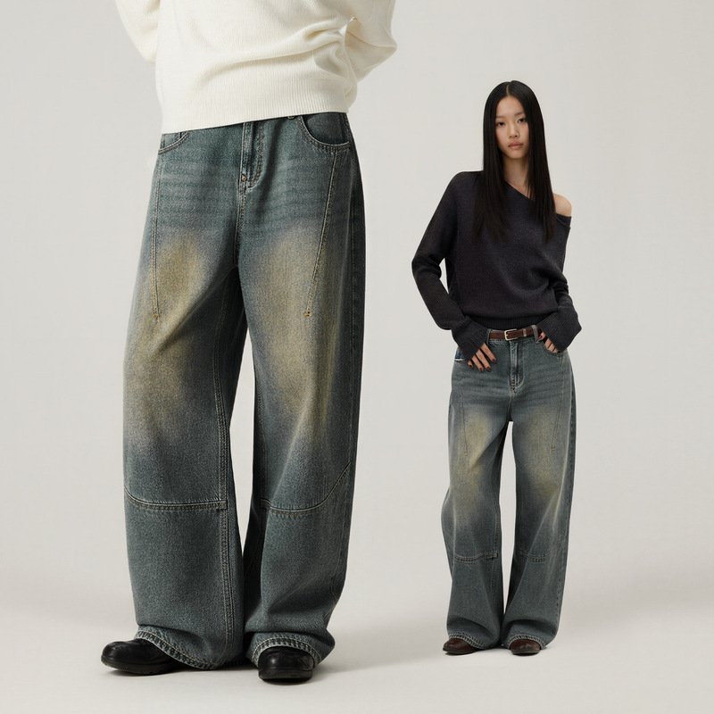 Jie Zhan Women's Clothing | Wasteland Style Distressed Wide-Leg Jeans 26 Spring New Mid-Low Waist Hot Girl Wide-Leg Casual Pants