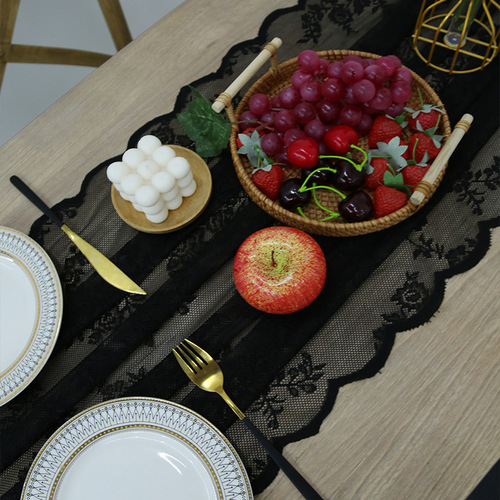 Cross-border black lace edge table flag American retro decorative coffee table long dining table runner table flag manufacturer wholesale