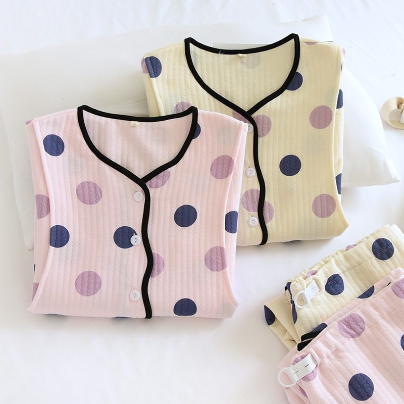 秋冬季新款空气层夹棉哺乳套装孕妇睡衣加厚月子服产后喂奶夹层女