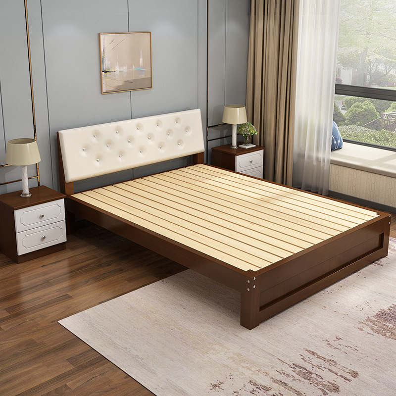 厂家直销实木床1.8米简约现代双人床卧室儿童床1.5靠背实木床包邮|ms