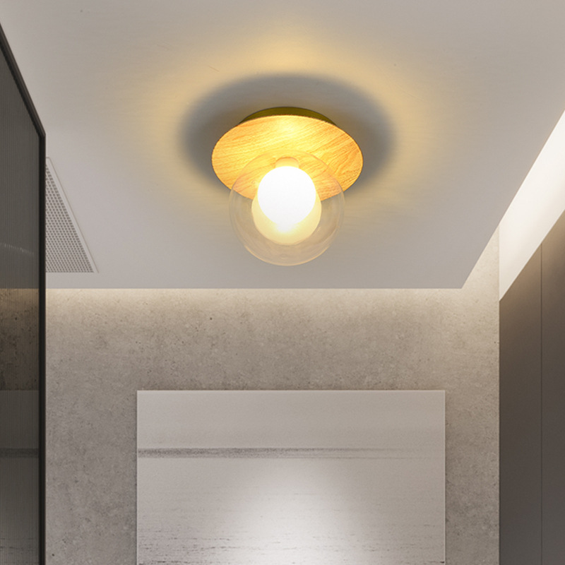 Pasillo pasillo de madera grano pequeño techo moderno minimalista balcón color nogal dormitorio lámpara pared cristal