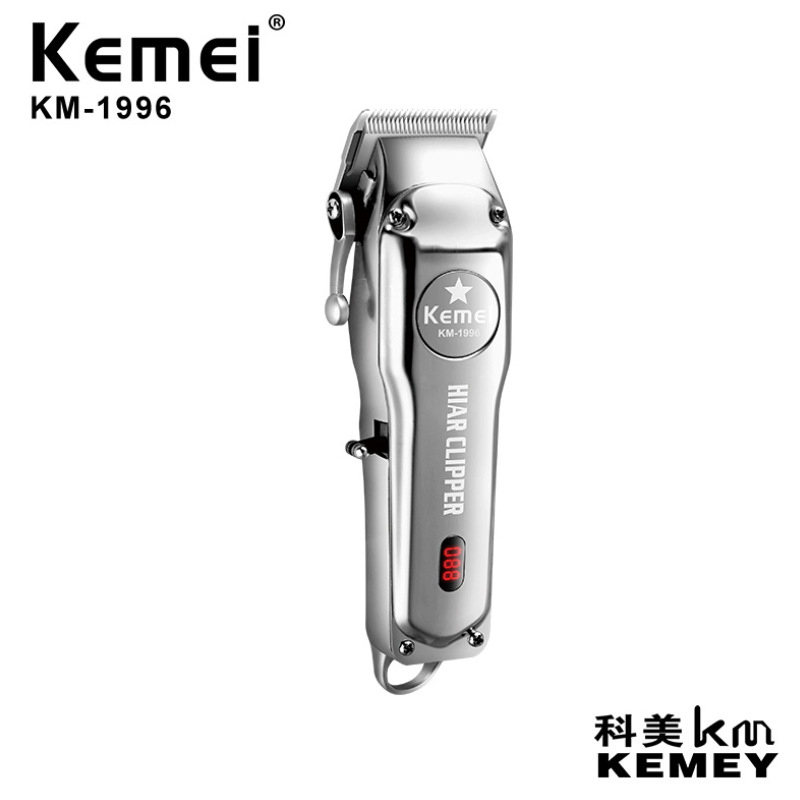 Cortadora de pelo eléctrica Kemei KM-1996, cuerpo metálico, pantalla digital, recortadora de pelo de alta potencia.