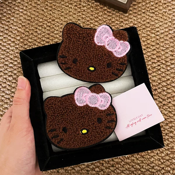 Cute embroidered black KT! cat Velcro hair clip, seamless bangs sticker, hair tidying tool, hair accessory