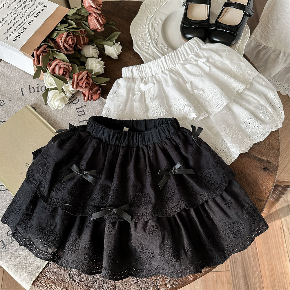 Falda de pastel de encaje blanco estilo ballet, falda esponjosa, media falda con lazo de verano para mujer, falda corta de princesa pequeña