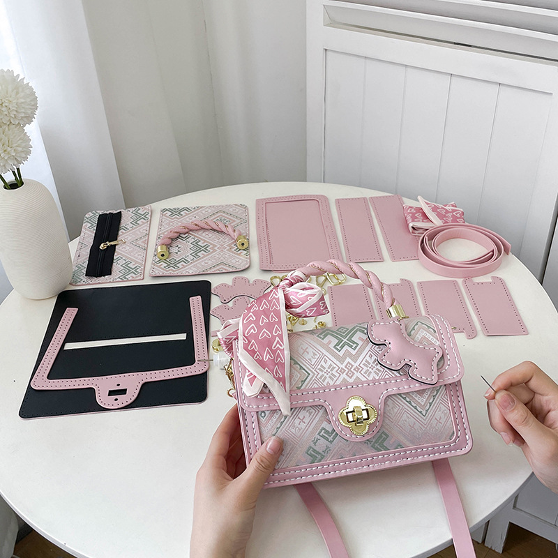 DIY 수제 가방 소재 가방 중국 무형 문화 유산 Zhuang Brocade 핸드백 자수 Guofeng 작은 광장 가방 여성용 어깨 크로스 바디 백