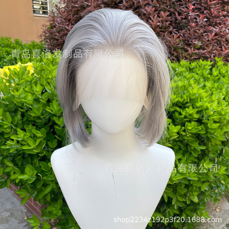 Cross-Border Export Lace Wig Cos Qin Che Granny Gray Medium Gray Free-Differentiated Synthetic Fiber Full Headgear in Stock Cross-Border Export Lace Wig Cos Qin Che Granny Gray Medium Gray Free-Differentiated Synthetic Fiber Full Headgear in Stock