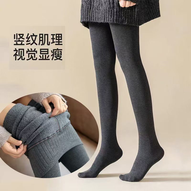 Fall/winter leggings women's fleece-lined padded pantyhose j suet socks high waist vertical stripes 1900D slim outer wear thin