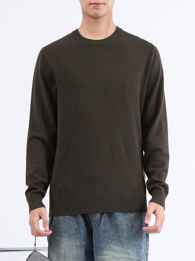 Uniqlo ropa de invierno para hombres, suéter, camiseta de punto de cachemira caliente, camiseta de fondo de color sólido, manga larga, hombre