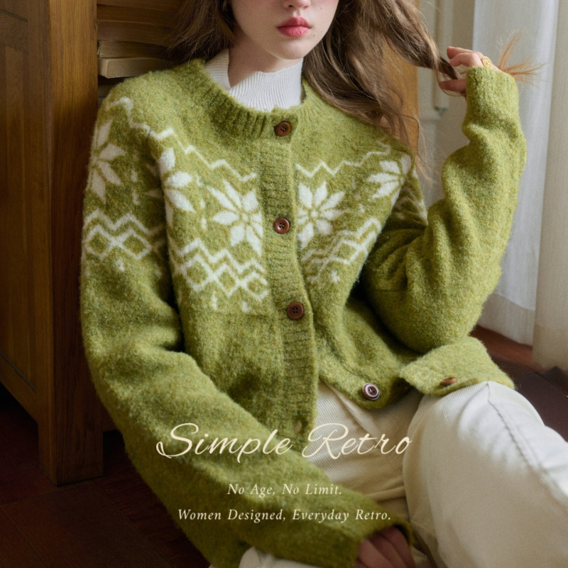 Simpleretro Norwegian Forest Wool Loop Yarn Fair Isle Knitted Sweater for Women, Autumn Lazy Style Sweater Coat Simpleretro Norwegian Forest Wool Loop Yarn Fair Isle Knitted Sweater for Women, Autumn Lazy Style Sweater Coat
