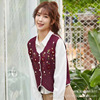 Autumn knitted vest, fashionable cardigan, jacket, with embroidery, Chinese style