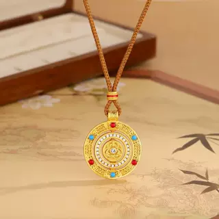 时来运转罗盘吊坠编织绳项链女时尚新中式2025新款气质转动毛衣链