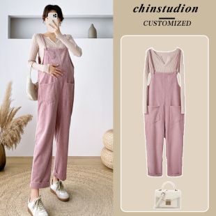 in stock pregnant women's suspenders autumn pregnant women's suit fashion 2024 autumn pregnant women's suspenders skirt two-piece set