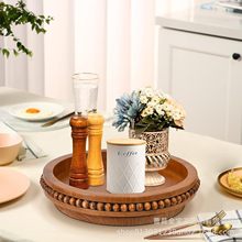 北欧桌面圆形木珠托盘餐厅装饰道具香薰蜡烛底座实木高脚烛台托盘